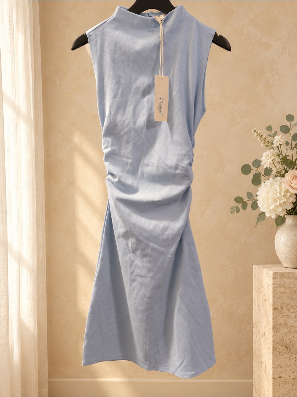 Altar’d State Summer Blue Ruched Mock Neck Mini Dress - XXS - NWT